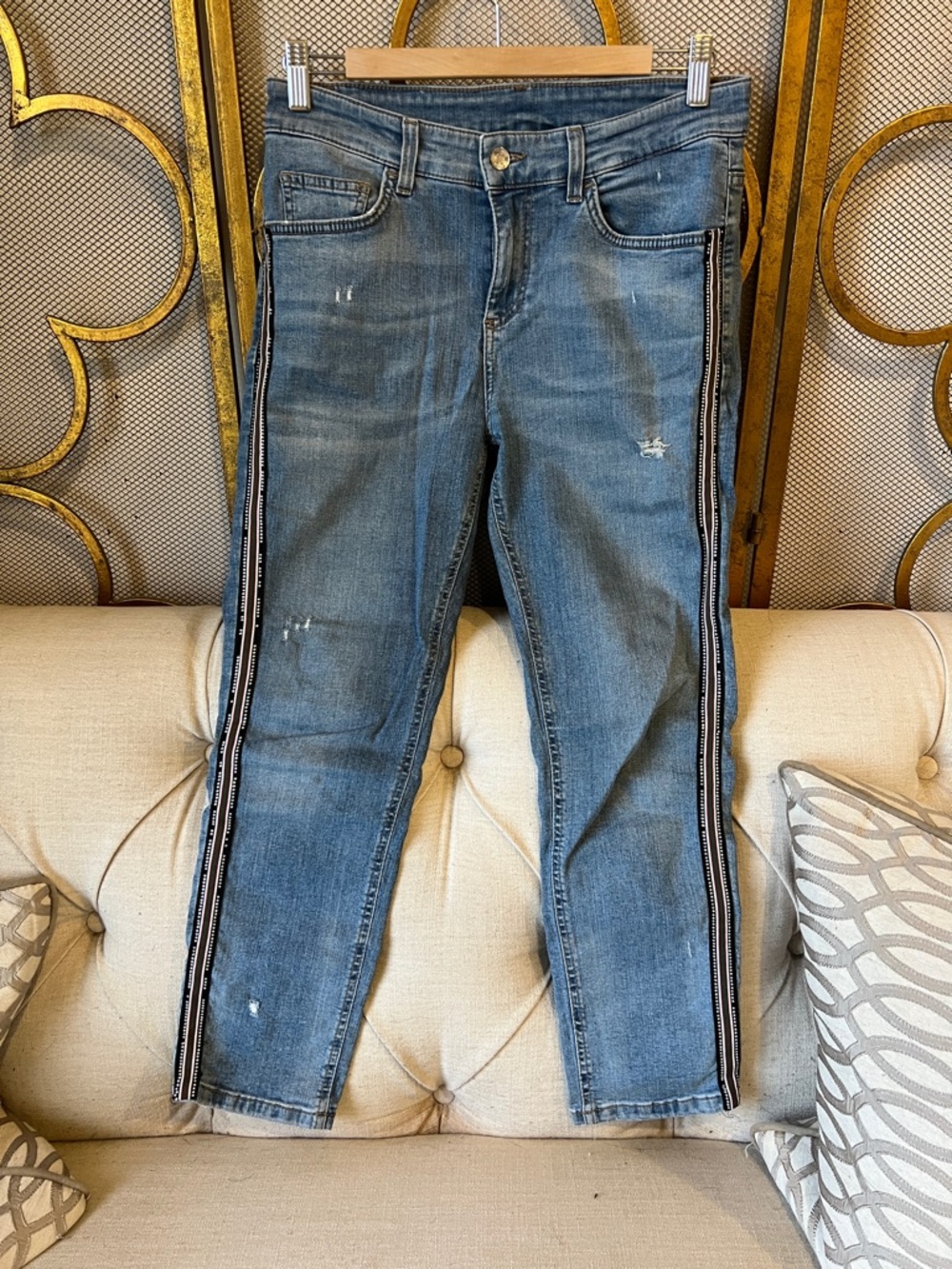 Liu Jo Distressed Blue Ankle Jeans with Side Tape